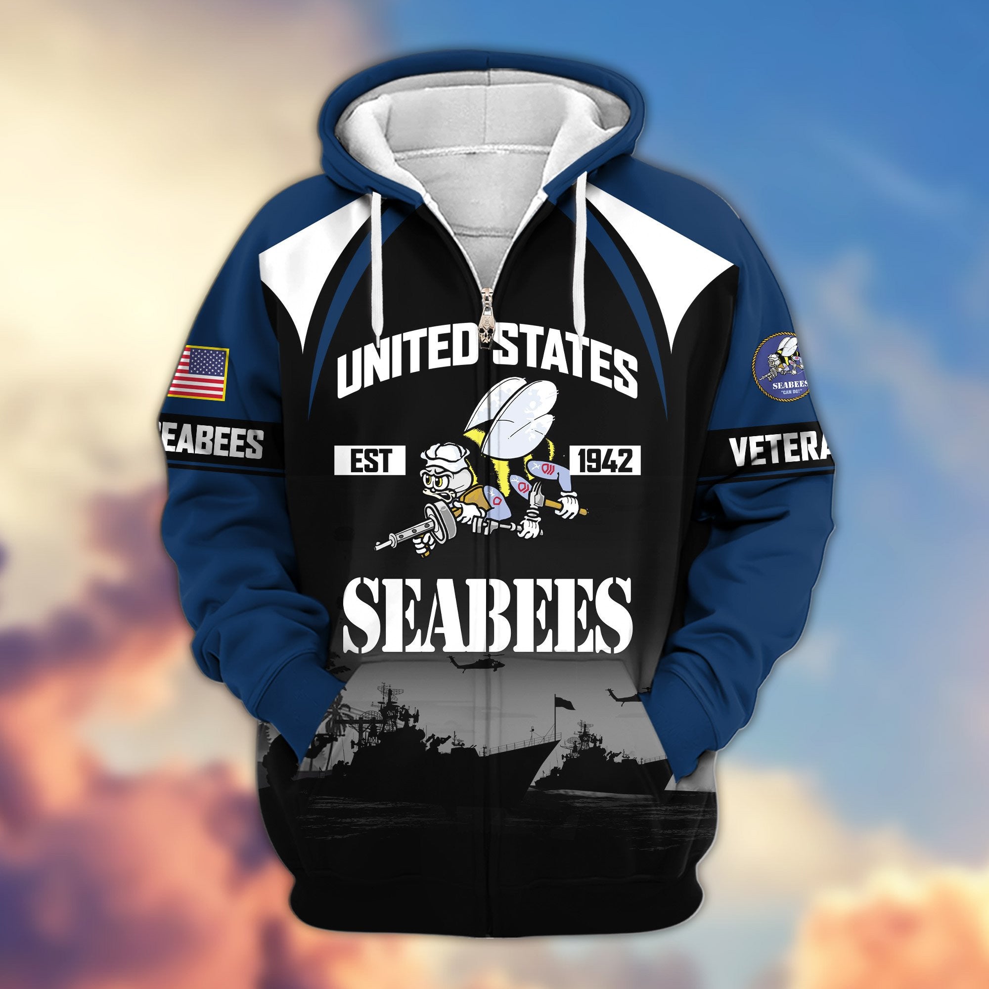 Premium US Veterans Zip Hoodie, Gifts For US Veterans, Gifts On Father's Day, Veterans Day.