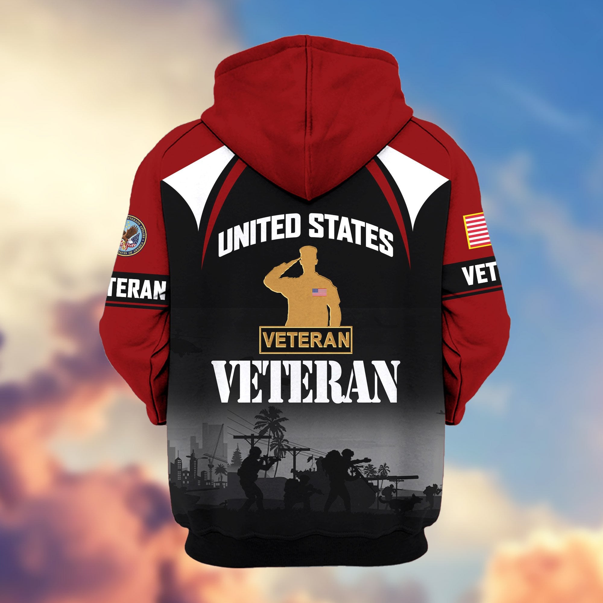 Premium US Veterans Zip Hoodie, Gifts For US Veterans, Gifts On Father's Day, Veterans Day.