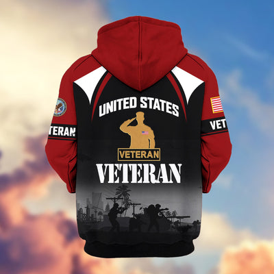 Premium US Veterans Zip Hoodie, Gifts For US Veterans, Gifts On Father's Day, Veterans Day.