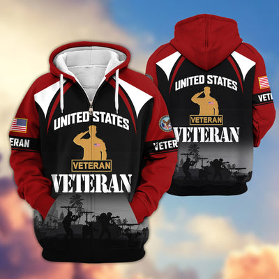 Premium US Veterans Zip Hoodie, Gifts For US Veterans, Gifts On Father's Day, Veterans Day.