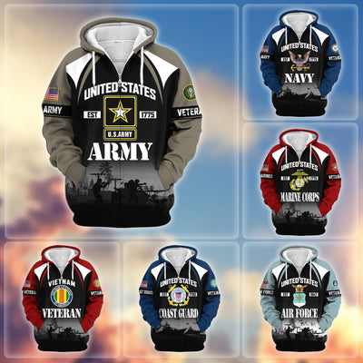 Premium US Veterans Zip Hoodie, Gifts For US Veterans, Gifts On Father's Day, Veterans Day.