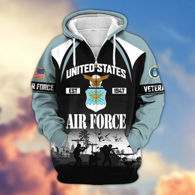 Premium US Veterans Zip Hoodie, Gifts For US Veterans, Gifts On Father's Day, Veterans Day.