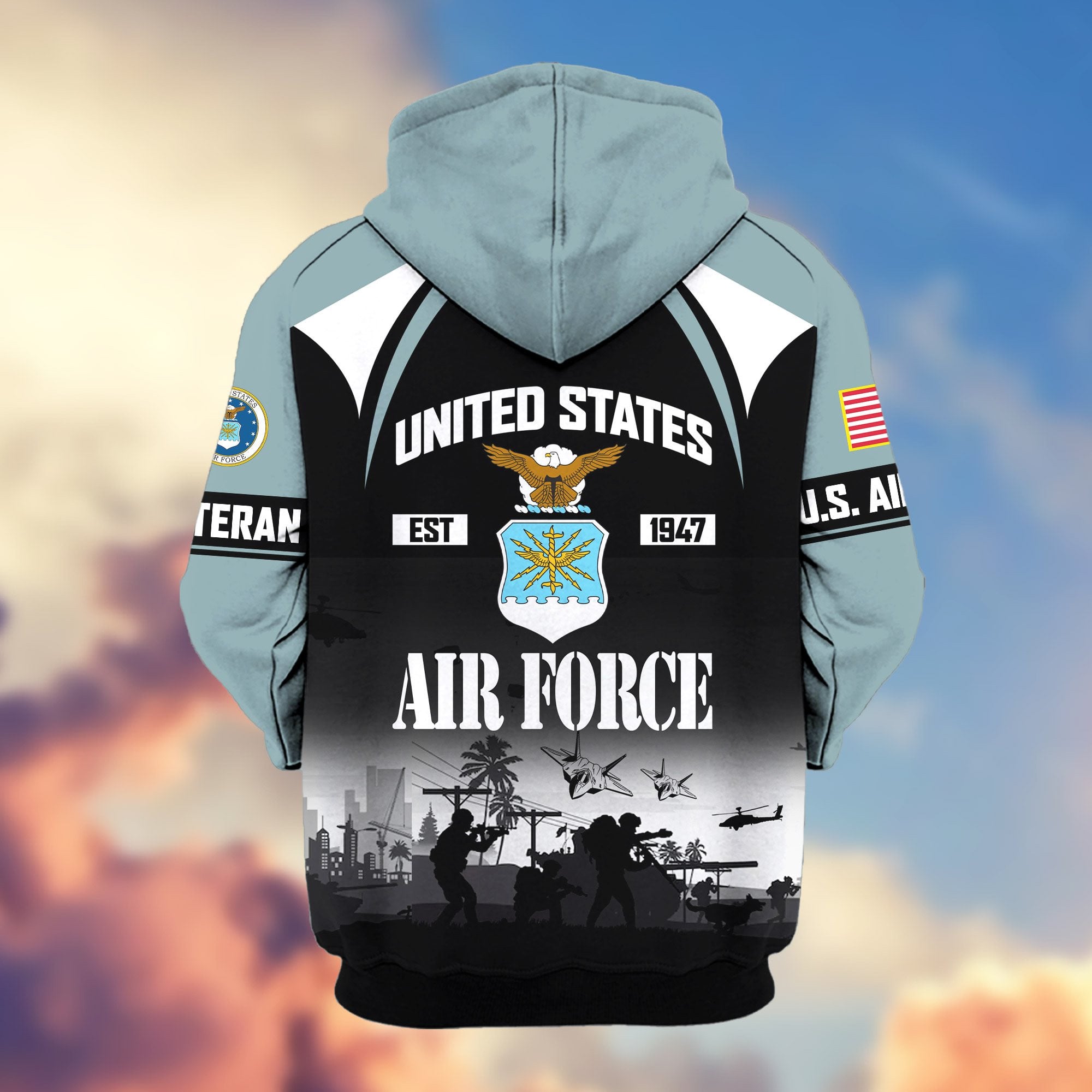 Premium US Veterans Zip Hoodie, Gifts For US Veterans, Gifts On Father's Day, Veterans Day.