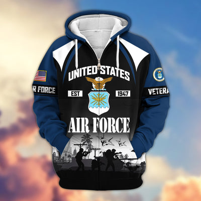 Premium US Veterans Zip Hoodie, Gifts For US Veterans, Gifts On Father's Day, Veterans Day.