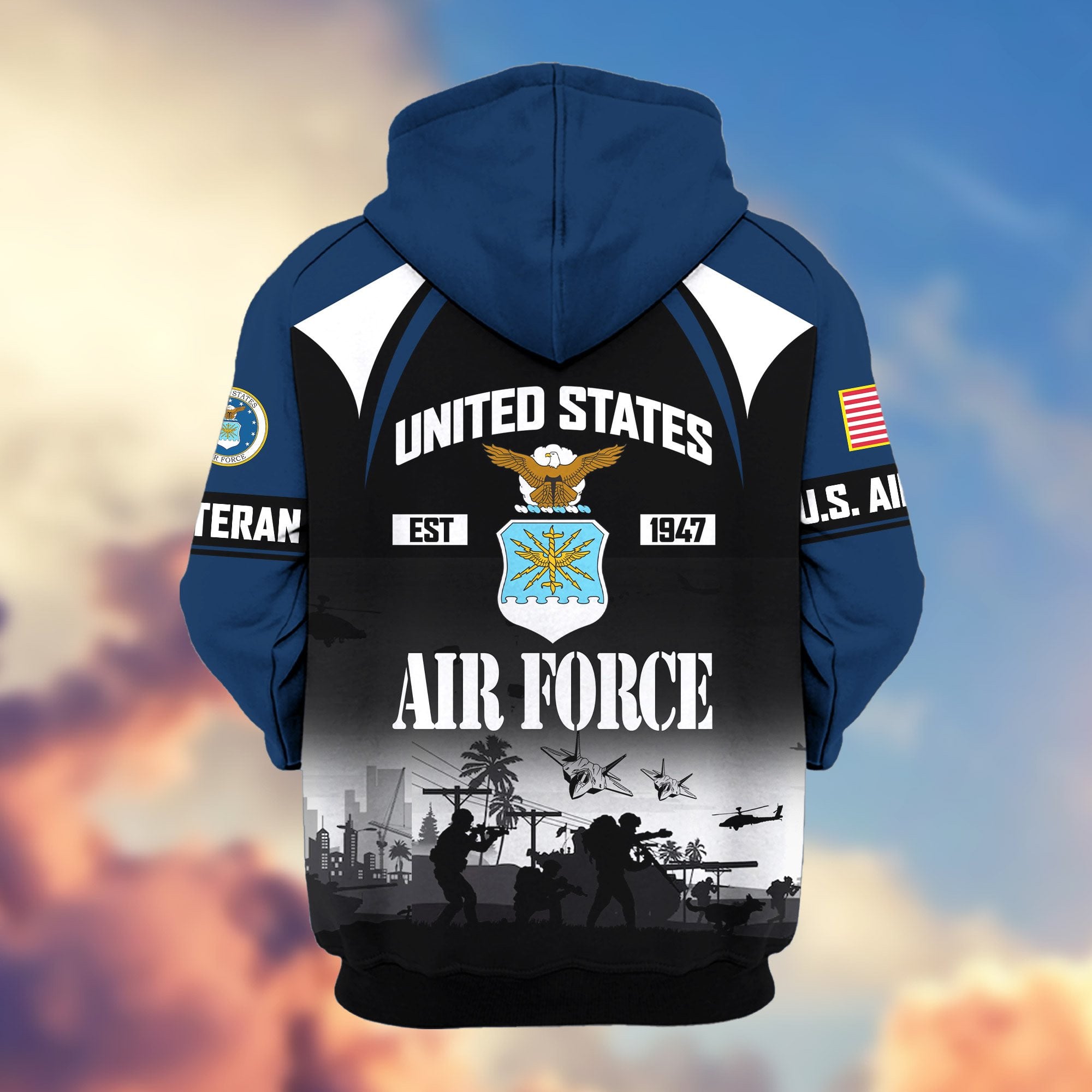 Premium US Veterans Zip Hoodie, Gifts For US Veterans, Gifts On Father's Day, Veterans Day.
