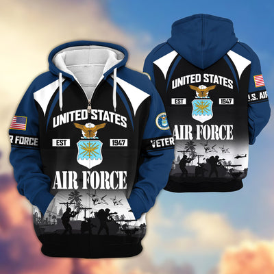 Premium US Veterans Zip Hoodie, Gifts For US Veterans, Gifts On Father's Day, Veterans Day.