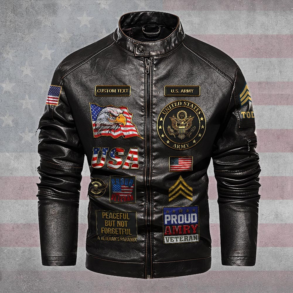 Premium Personalized US Army Veteran Leather Jacket, Gifts For Army Veteran, Gifts On Father's Day, Veterans Day.