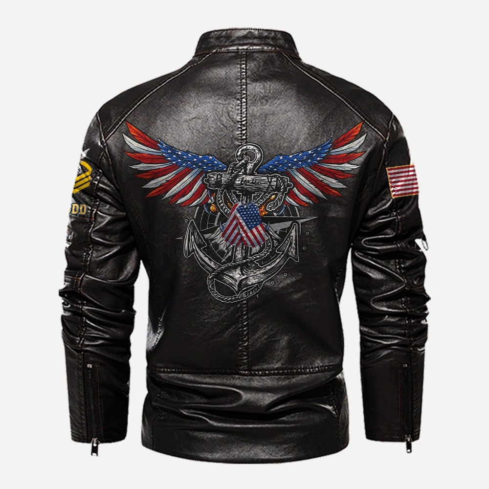 Premium Custom US Navy Veteran Leather Jacket, Gifts For Navy Veteran, Gifts On Father's Day, Veterans Day.