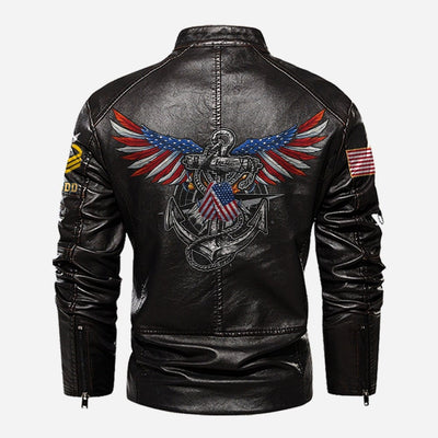 Premium Custom US Navy Veteran Leather Jacket, Gifts For Navy Veteran, Gifts On Father's Day, Veterans Day.
