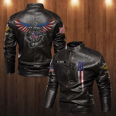 Premium Custom US Navy Veteran Leather Jacket, Gifts For Navy Veteran, Gifts On Father's Day, Veterans Day.