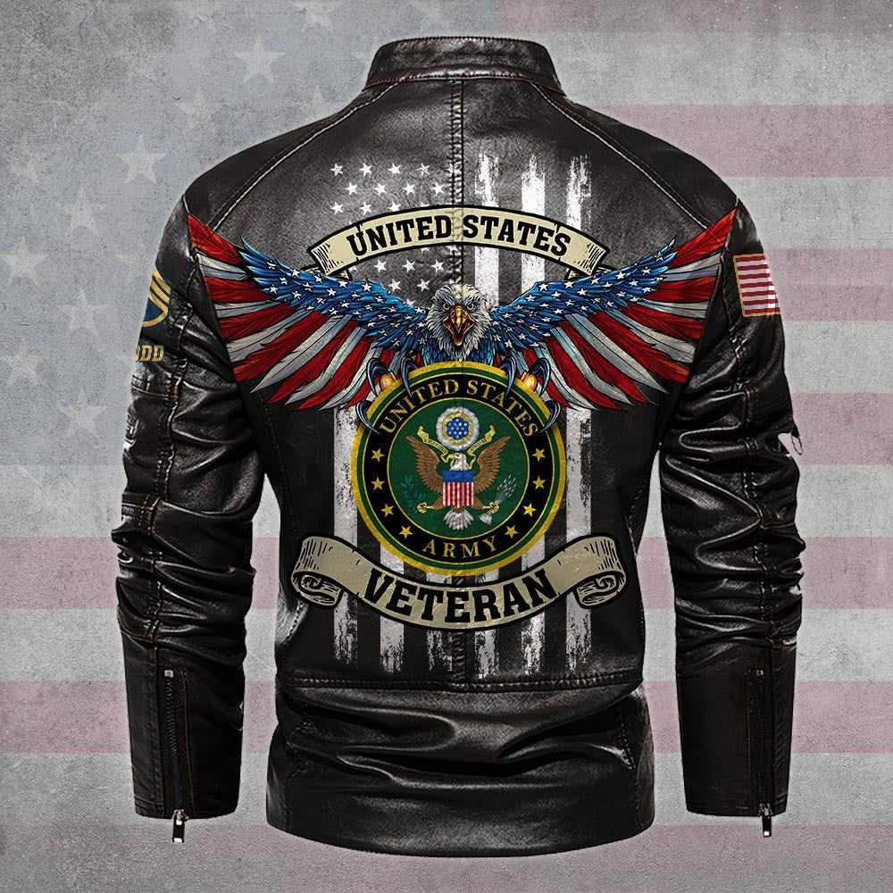 Premium Custom US Army Veteran Leather Jacket, Gifts For Army Veteran, Gifts On Father's Day, Veterans Day.