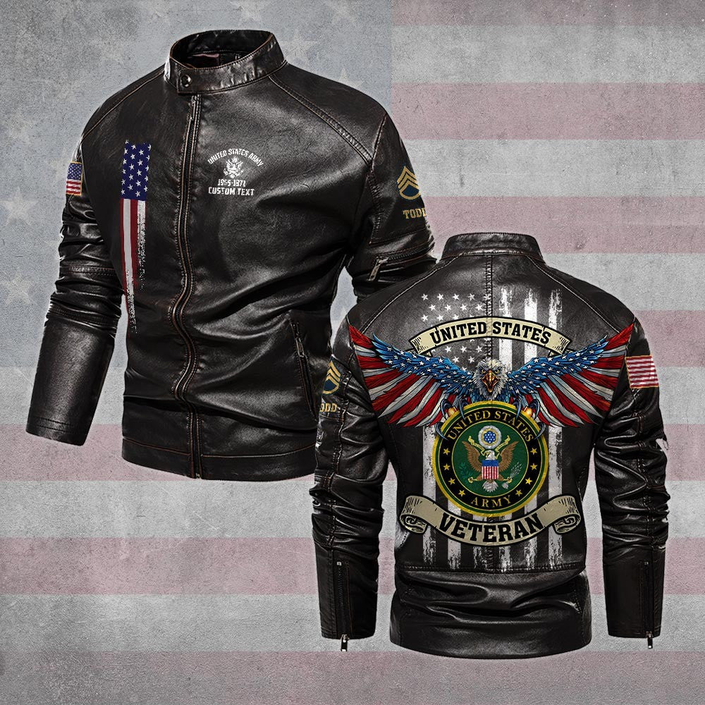 Premium Custom US Army Veteran Leather Jacket, Gifts For Army Veteran, Gifts On Father's Day, Veterans Day.