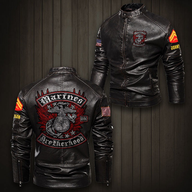 Premium Custom USMC Veteran Leather Jacket, Gifts For Marine Veteran, Gifts On Father's Day, Veterans Day.