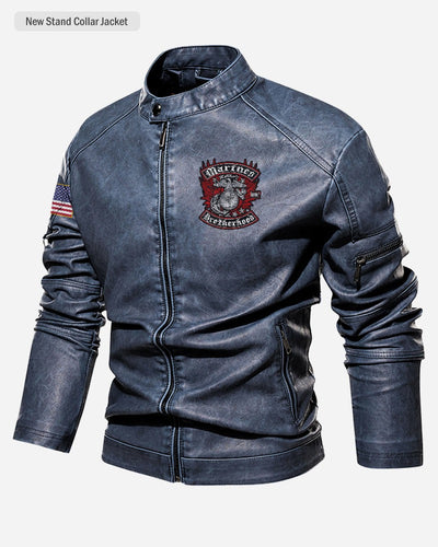 Premium Custom USMC Veteran Leather Jacket, Gifts For Marine Veteran, Gifts On Father's Day, Veterans Day.