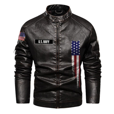 Premium US Navy Veteran Leather Jacket, Gifts For Navy Veteran, Gifts On Father's Day, Veterans Day.