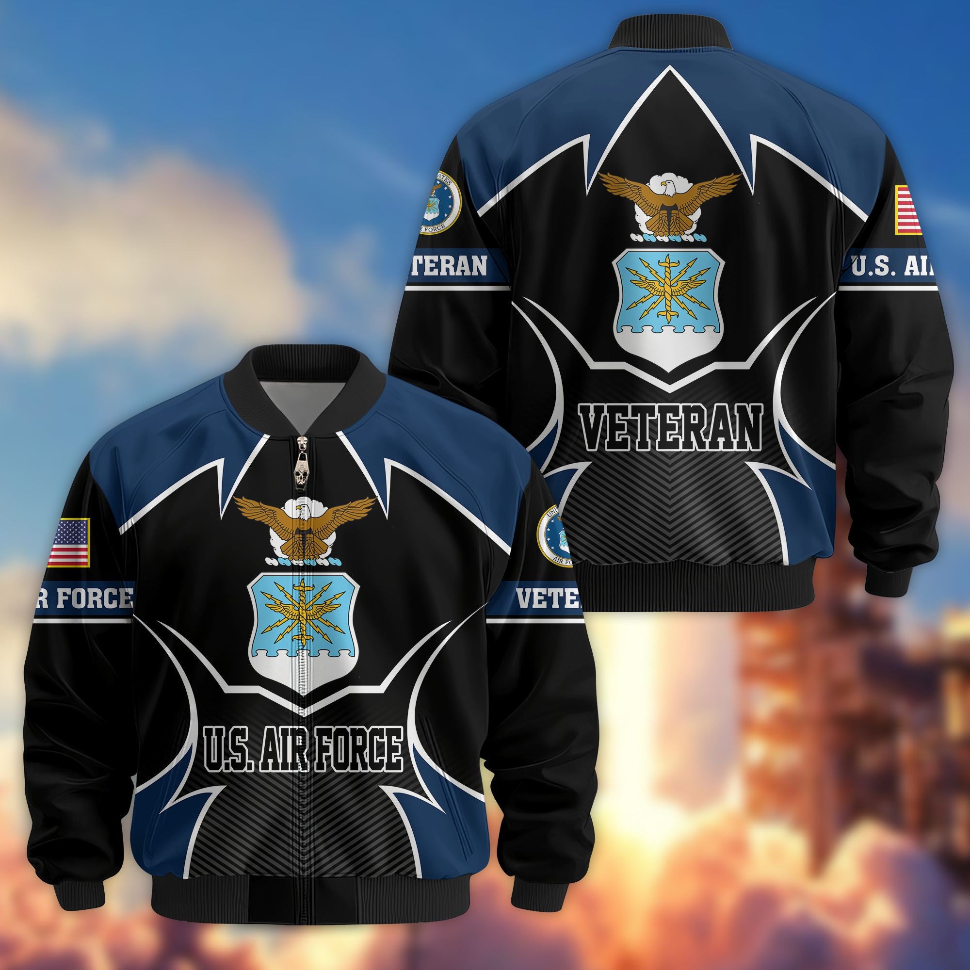 Premium US Veterans Bomber Jacket, Gifts For US Veterans, Gifts On Father's Day, Veterans Day.