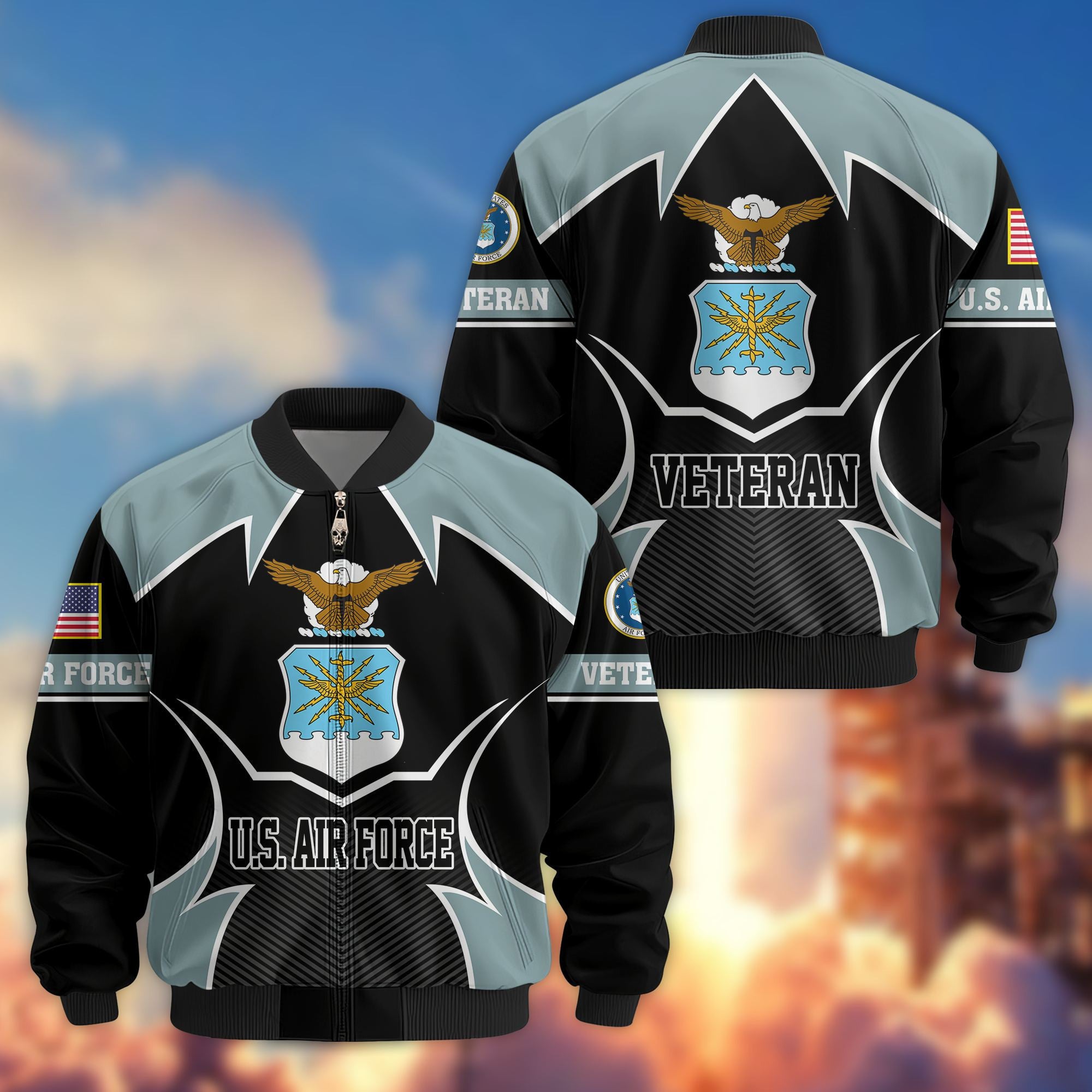 Premium US Veterans Bomber Jacket, Gifts For US Veterans, Gifts On Father's Day, Veterans Day.