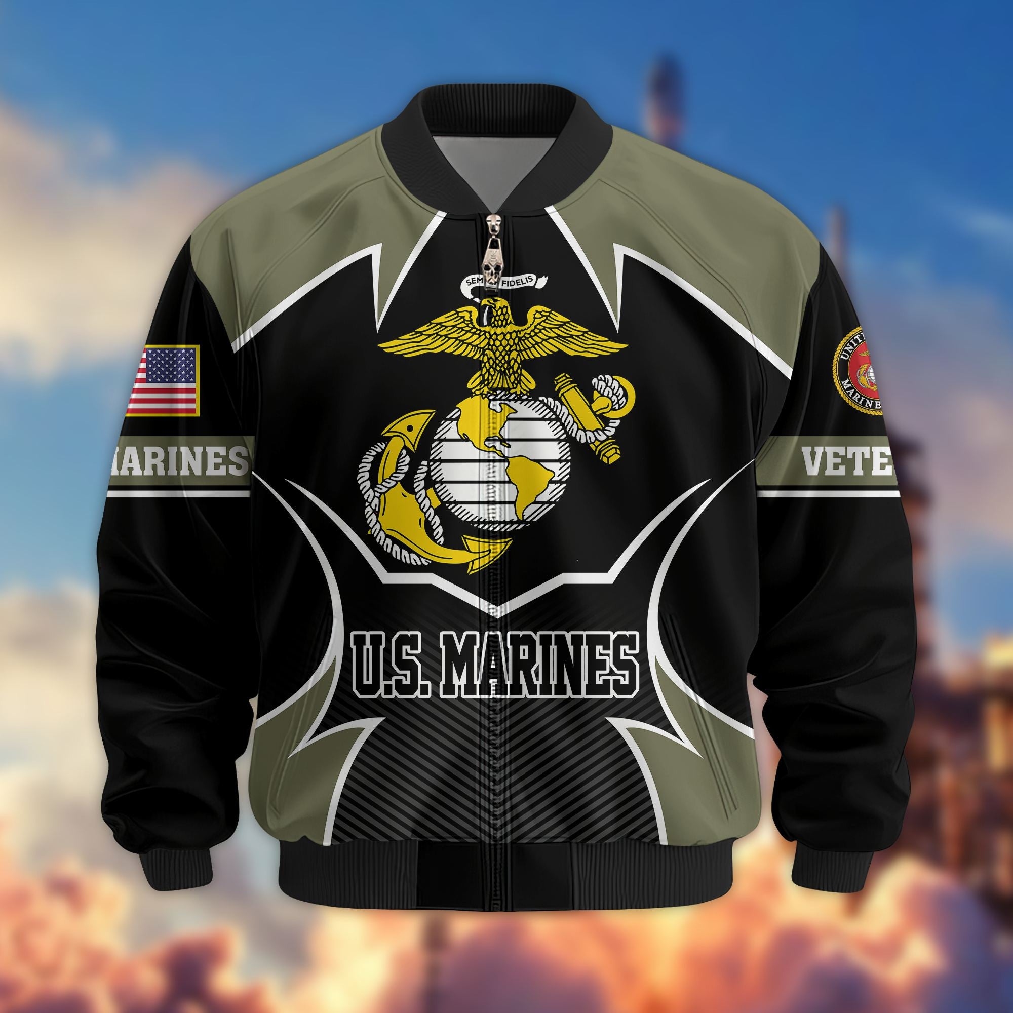 Premium US Veterans Bomber Jacket, Gifts For US Veterans, Gifts On Father's Day, Veterans Day.