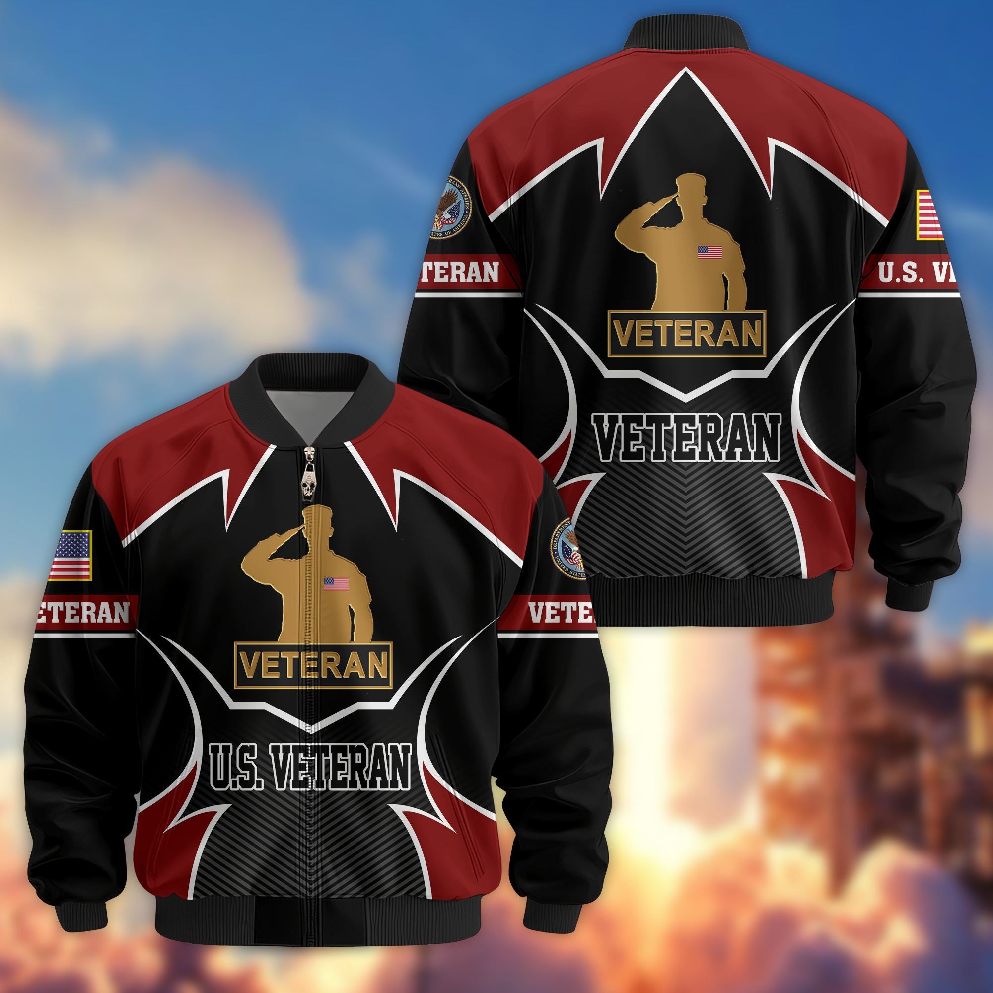 Premium US Veterans Bomber Jacket, Gifts For US Veterans, Gifts On Father's Day, Veterans Day.