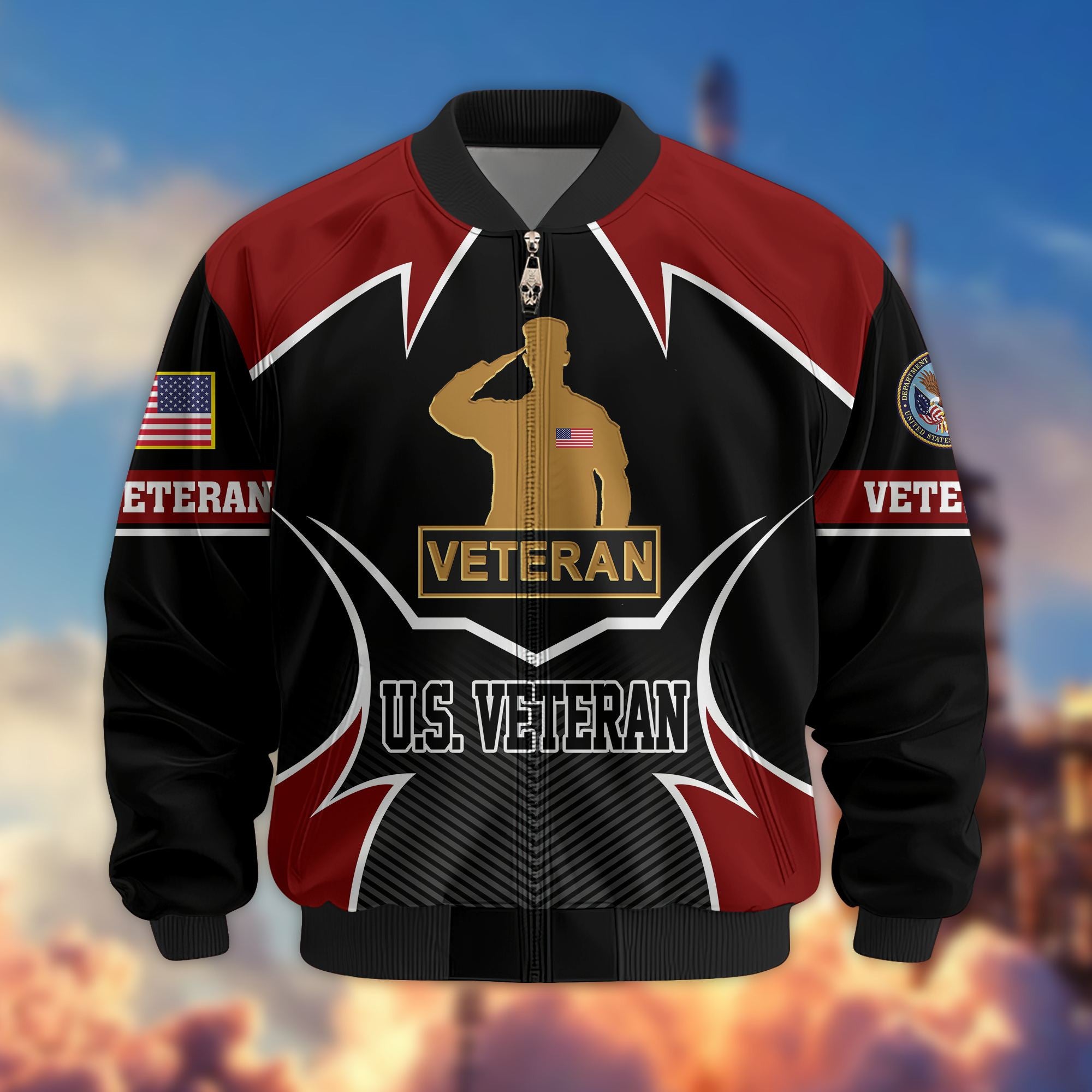 Premium US Veterans Bomber Jacket, Gifts For US Veterans, Gifts On Father's Day, Veterans Day.