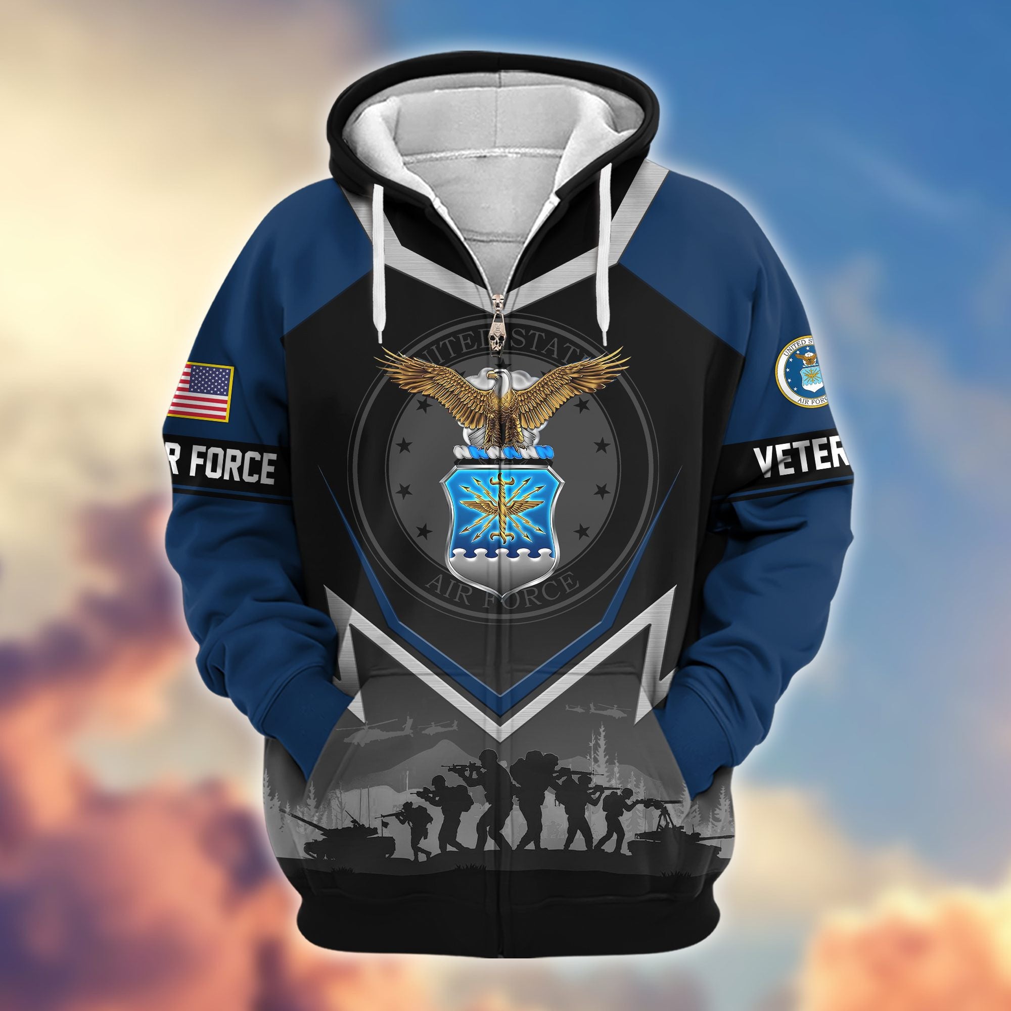 Premium US Veterans Zip Hoodie, Gifts For US Veterans, Gifts On Father's Day, Veterans Day.