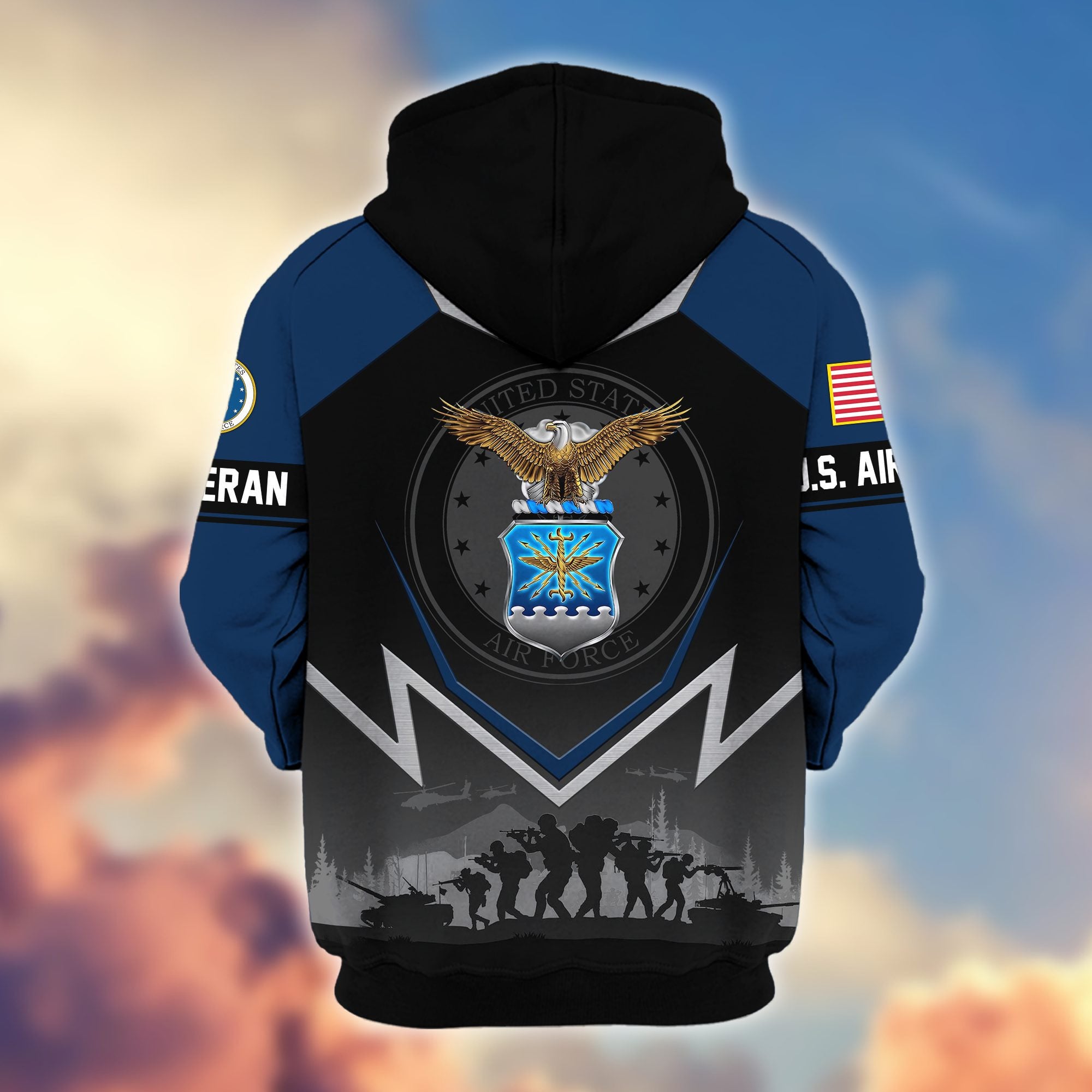 Premium US Veterans Zip Hoodie, Gifts For US Veterans, Gifts On Father's Day, Veterans Day.