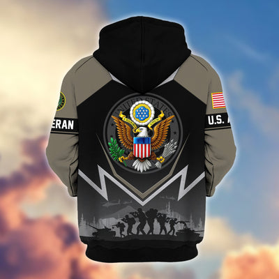 Premium US Veterans Zip Hoodie, Gifts For US Veterans, Gifts On Father's Day, Veterans Day.
