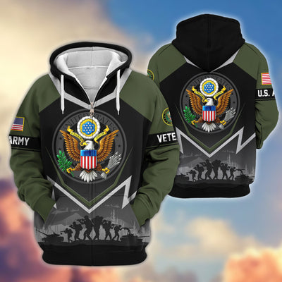 Premium US Veterans Zip Hoodie, Gifts For US Veterans, Gifts On Father's Day, Veterans Day.