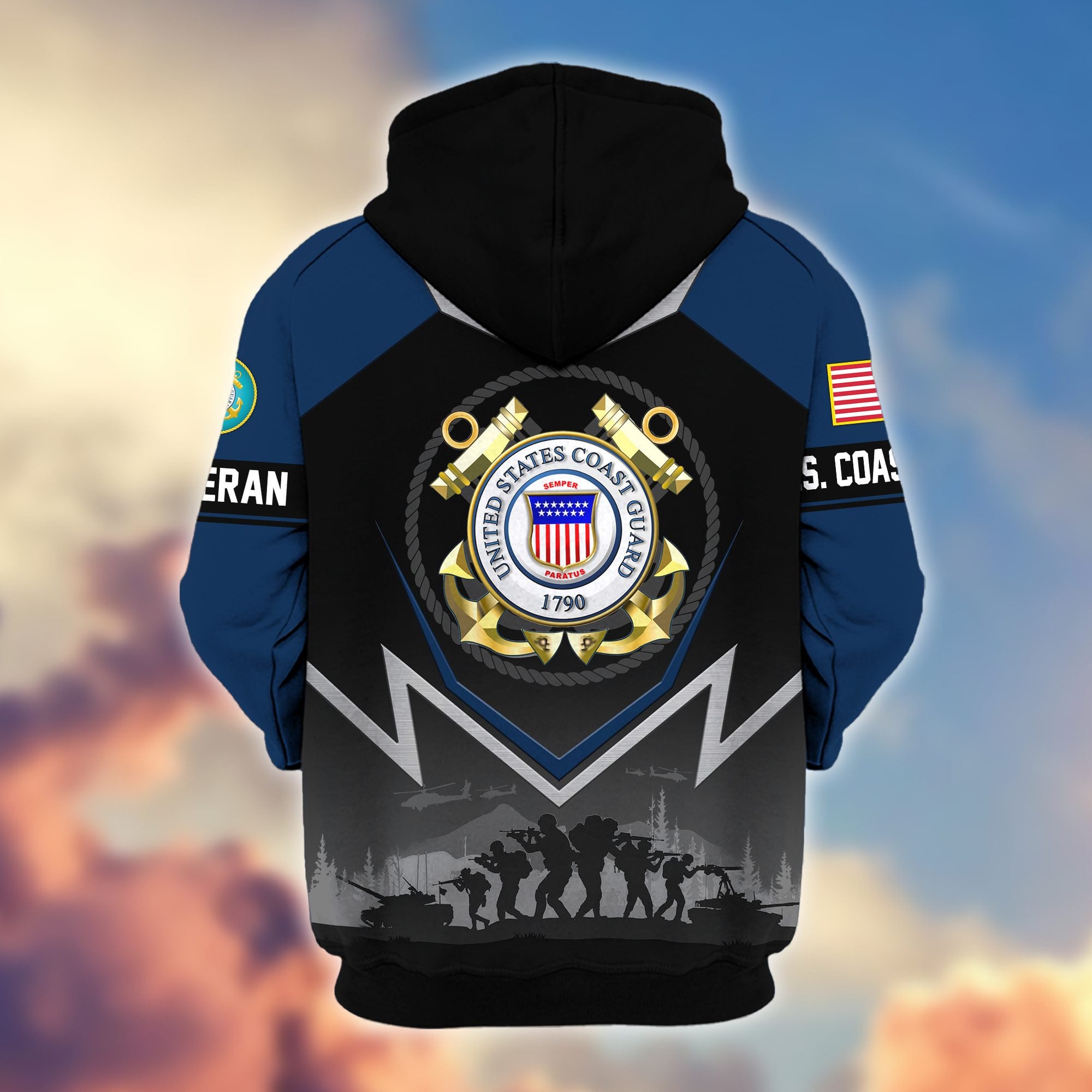 Premium US Veterans Zip Hoodie, Gifts For US Veterans, Gifts On Father's Day, Veterans Day.