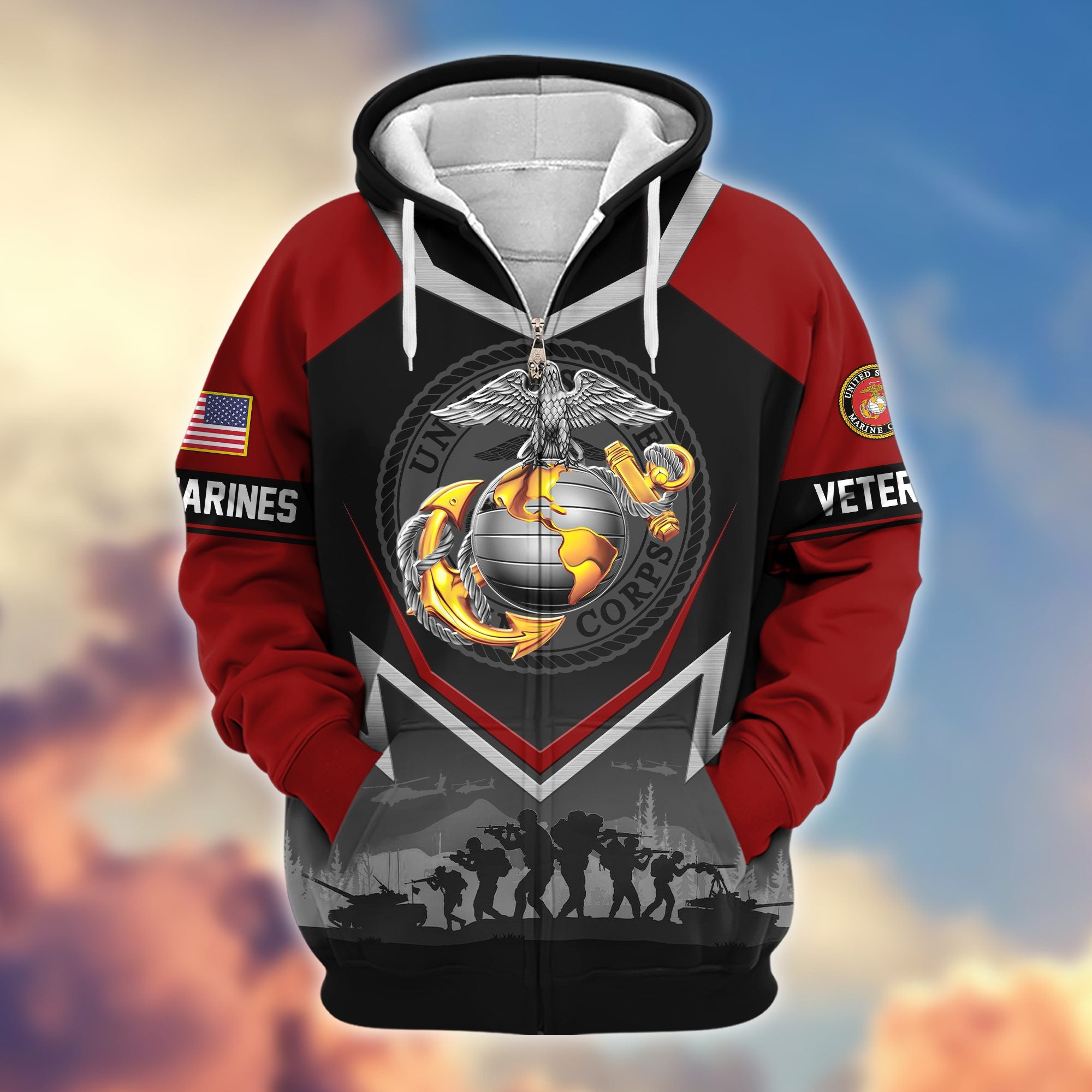Premium US Veterans Zip Hoodie, Gifts For US Veterans, Gifts On Father's Day, Veterans Day.
