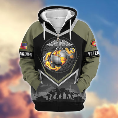Premium US Veterans Zip Hoodie, Gifts For US Veterans, Gifts On Father's Day, Veterans Day.
