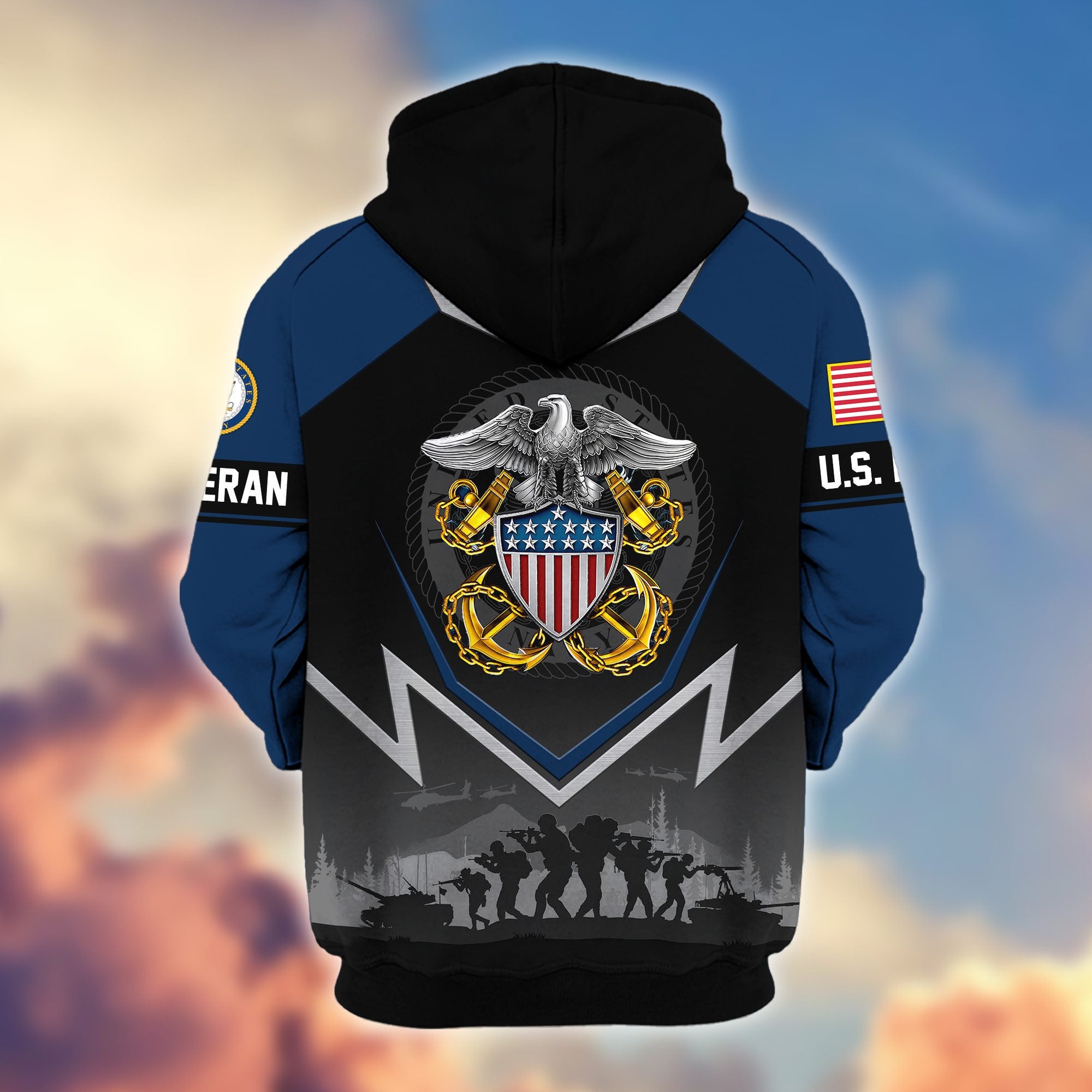 Premium US Veterans Zip Hoodie, Gifts For US Veterans, Gifts On Father's Day, Veterans Day.