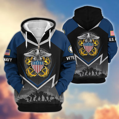 Premium US Veterans Zip Hoodie, Gifts For US Veterans, Gifts On Father's Day, Veterans Day.