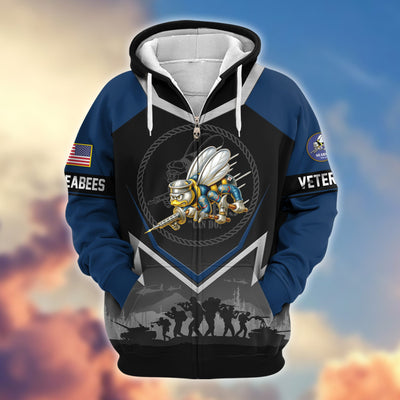 Premium US Veterans Zip Hoodie, Gifts For US Veterans, Gifts On Father's Day, Veterans Day.