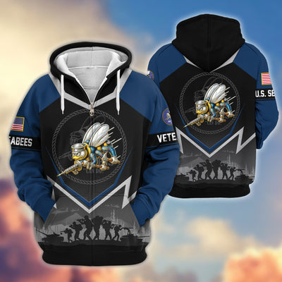 Premium US Veterans Zip Hoodie, Gifts For US Veterans, Gifts On Father's Day, Veterans Day.