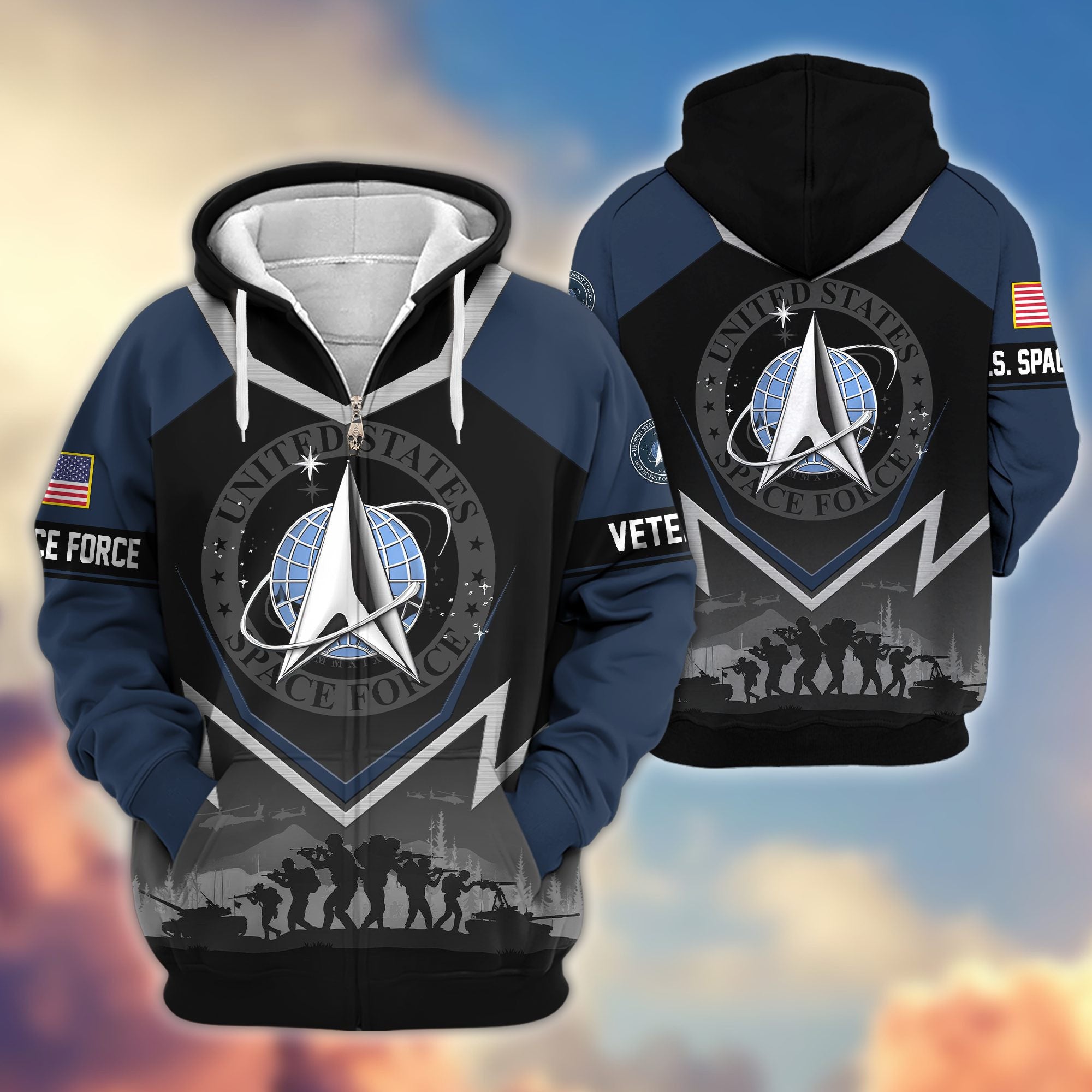 Premium US Veterans Zip Hoodie, Gifts For US Veterans, Gifts On Father's Day, Veterans Day.