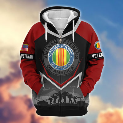 Premium US Veterans Zip Hoodie, Gifts For US Veterans, Gifts On Father's Day, Veterans Day.