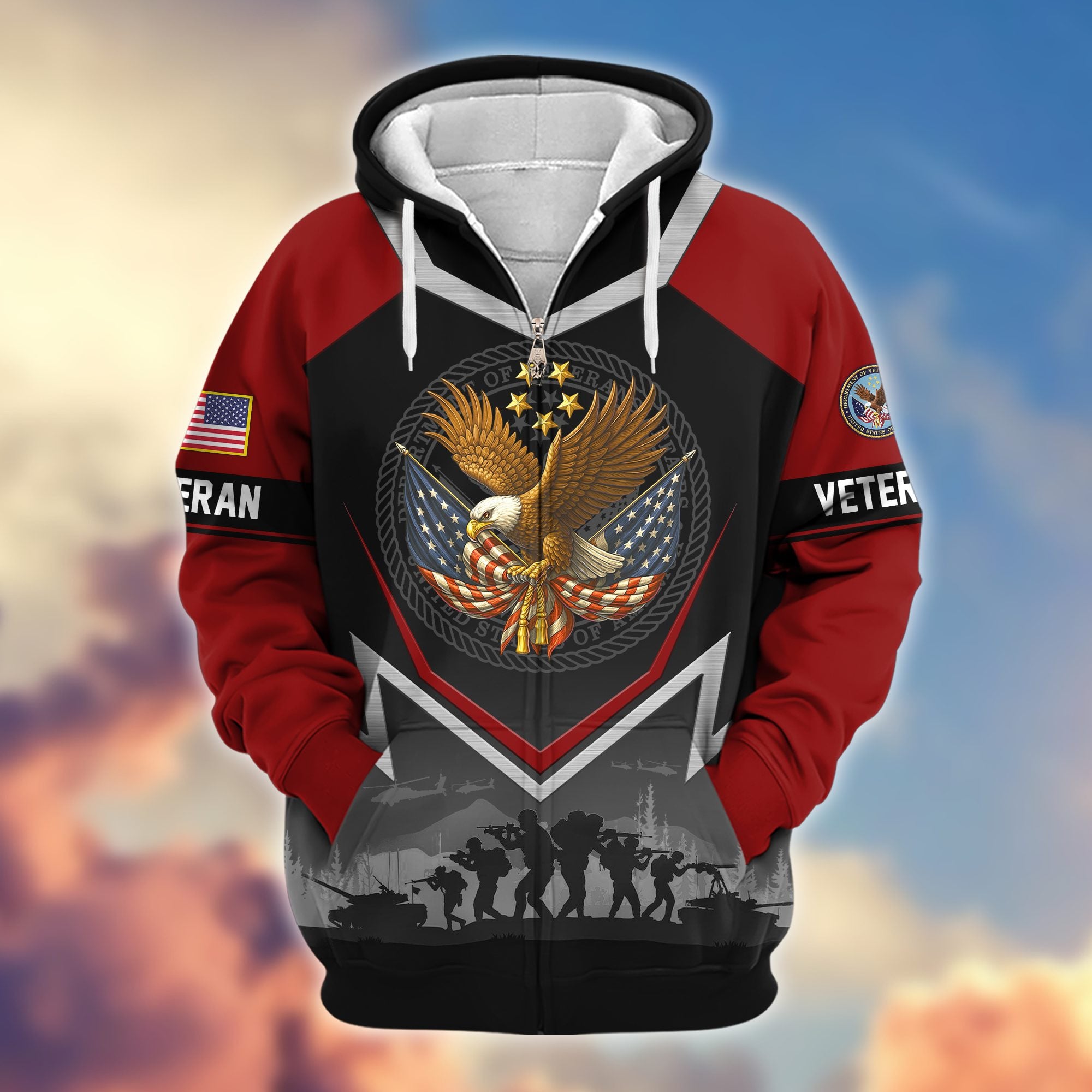 Premium US Veterans Zip Hoodie, Gifts For US Veterans, Gifts On Father's Day, Veterans Day.