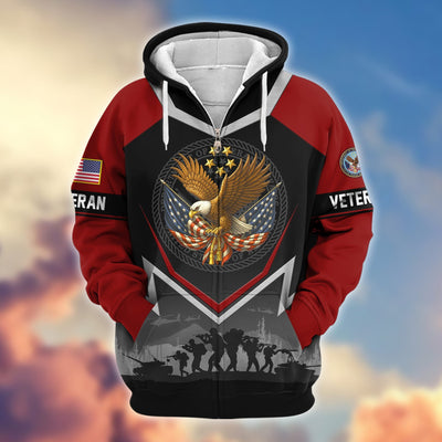 Premium US Veterans Zip Hoodie, Gifts For US Veterans, Gifts On Father's Day, Veterans Day.