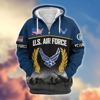 Premium US Veterans Zip Hoodie, Gifts For US Veterans, Gifts On Father's Day, Veterans Day.