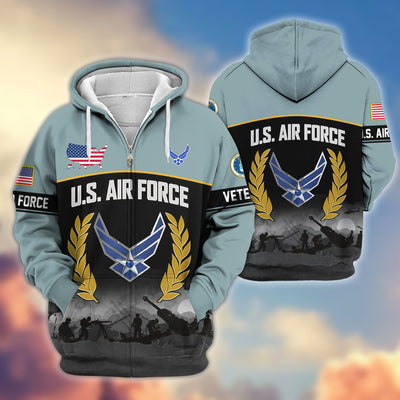 Premium US Veterans Zip Hoodie, Gifts For US Veterans, Gifts On Father's Day, Veterans Day.