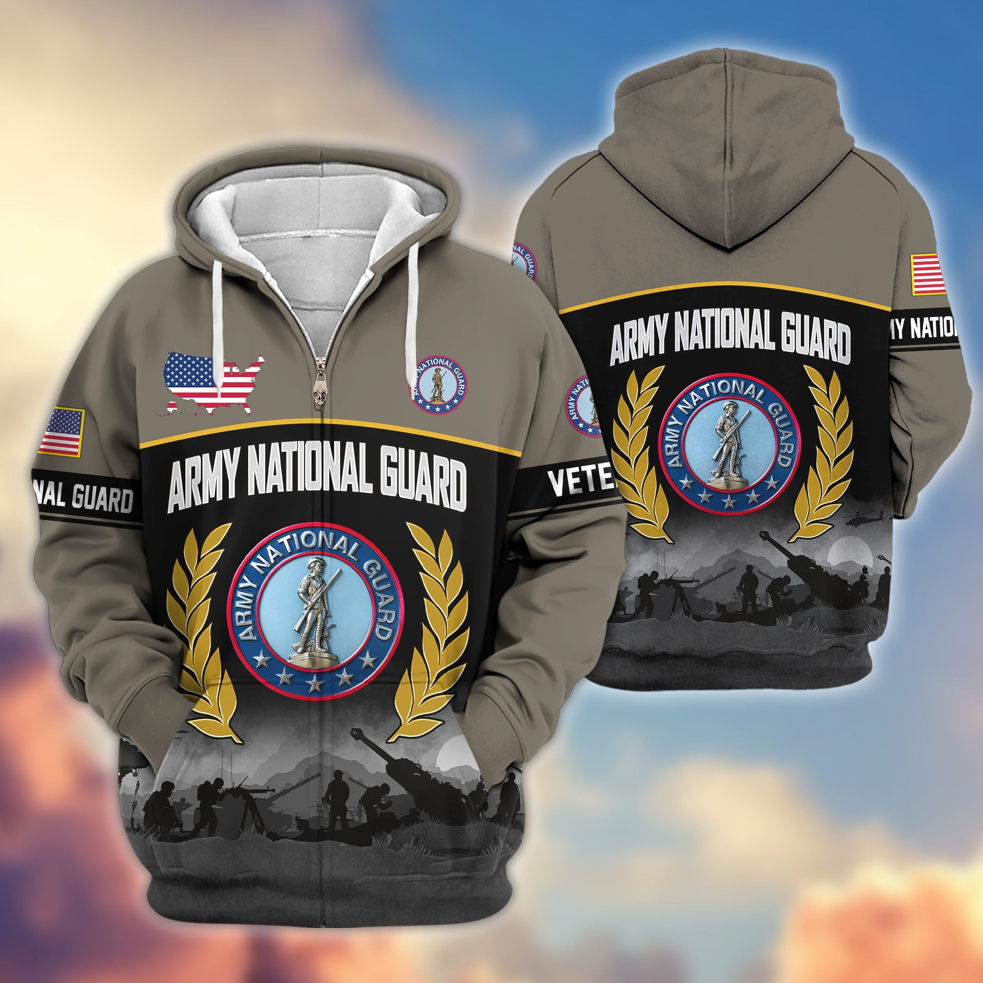 Premium US Veterans Zip Hoodie, Gifts For US Veterans, Gifts On Father's Day, Veterans Day.