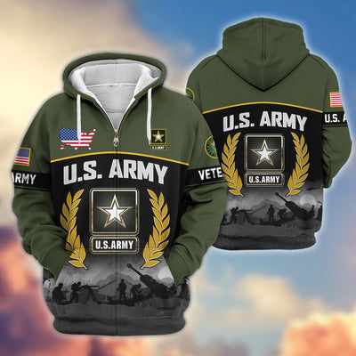 Premium US Veterans Zip Hoodie, Gifts For US Veterans, Gifts On Father's Day, Veterans Day.