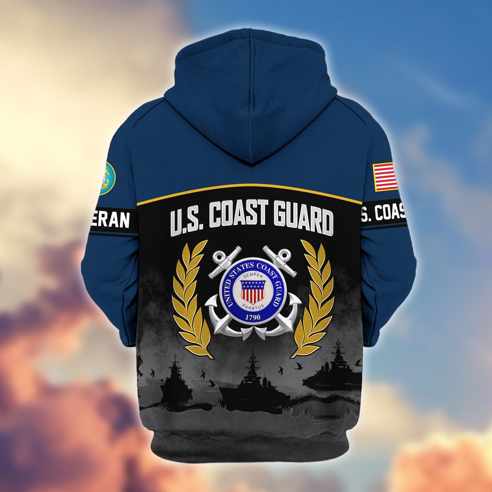 Premium US Veterans Zip Hoodie, Gifts For US Veterans, Gifts On Father's Day, Veterans Day.