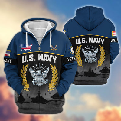 Premium US Veterans Zip Hoodie, Gifts For US Veterans, Gifts On Father's Day, Veterans Day.