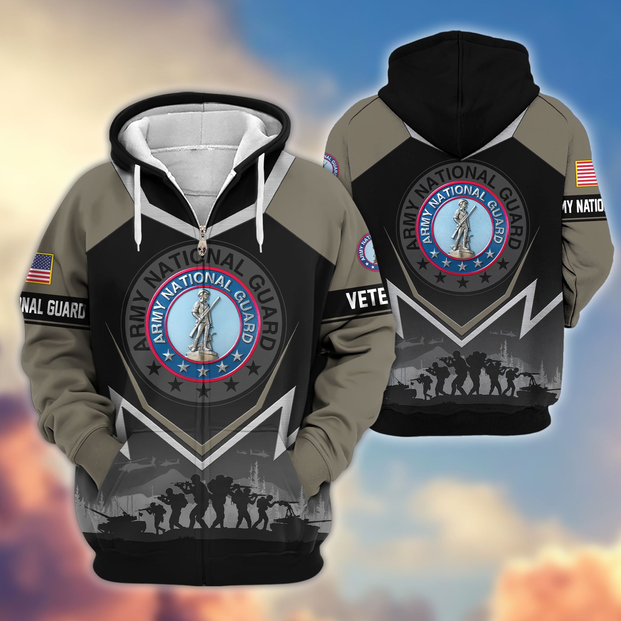 Premium US Veterans Zip Hoodie, Gifts For US Veterans, Gifts On Father's Day, Veterans Day.