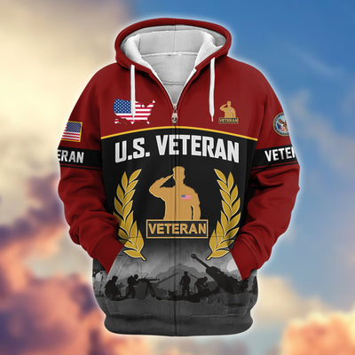 Premium US Veterans Zip Hoodie, Gifts For US Veterans, Gifts On Father's Day, Veterans Day.