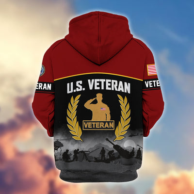 Premium US Veterans Zip Hoodie, Gifts For US Veterans, Gifts On Father's Day, Veterans Day.