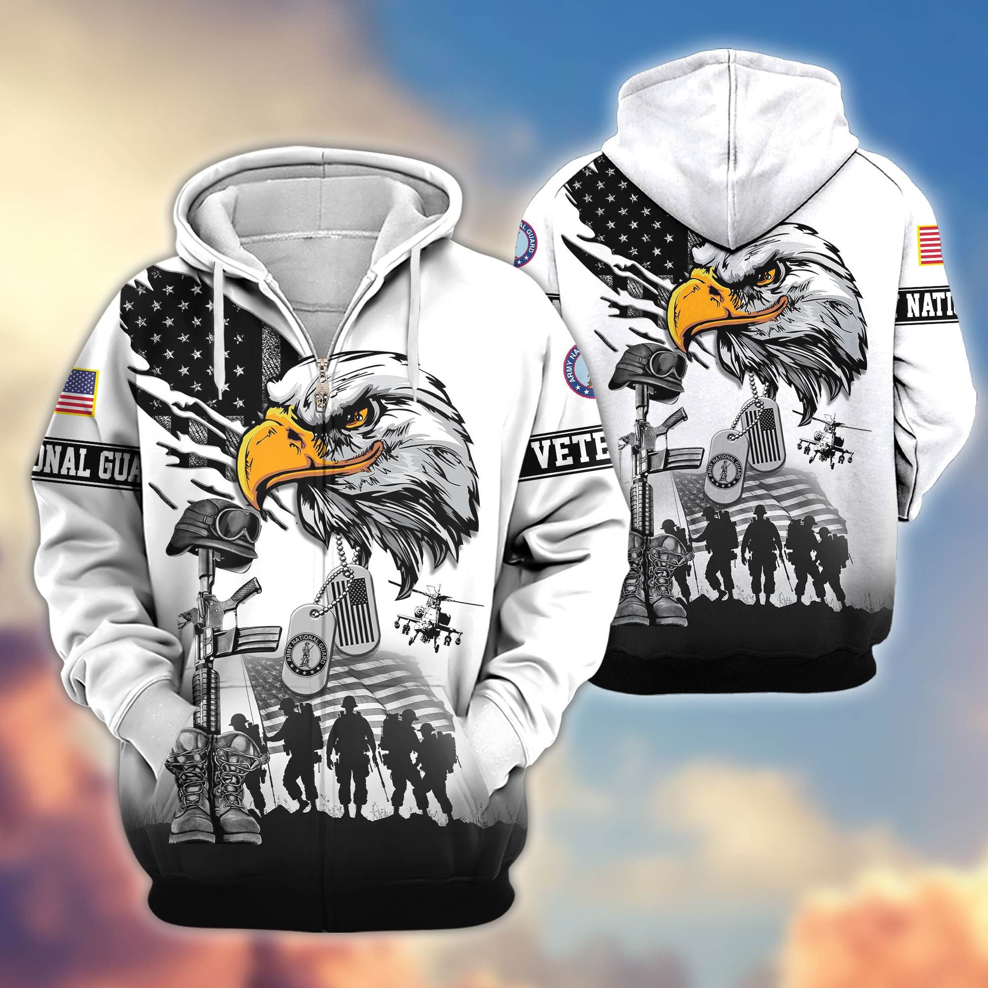 Premium US Veterans Zip Hoodie, Gifts For US Veterans, Gifts On Father's Day, Veterans Day.