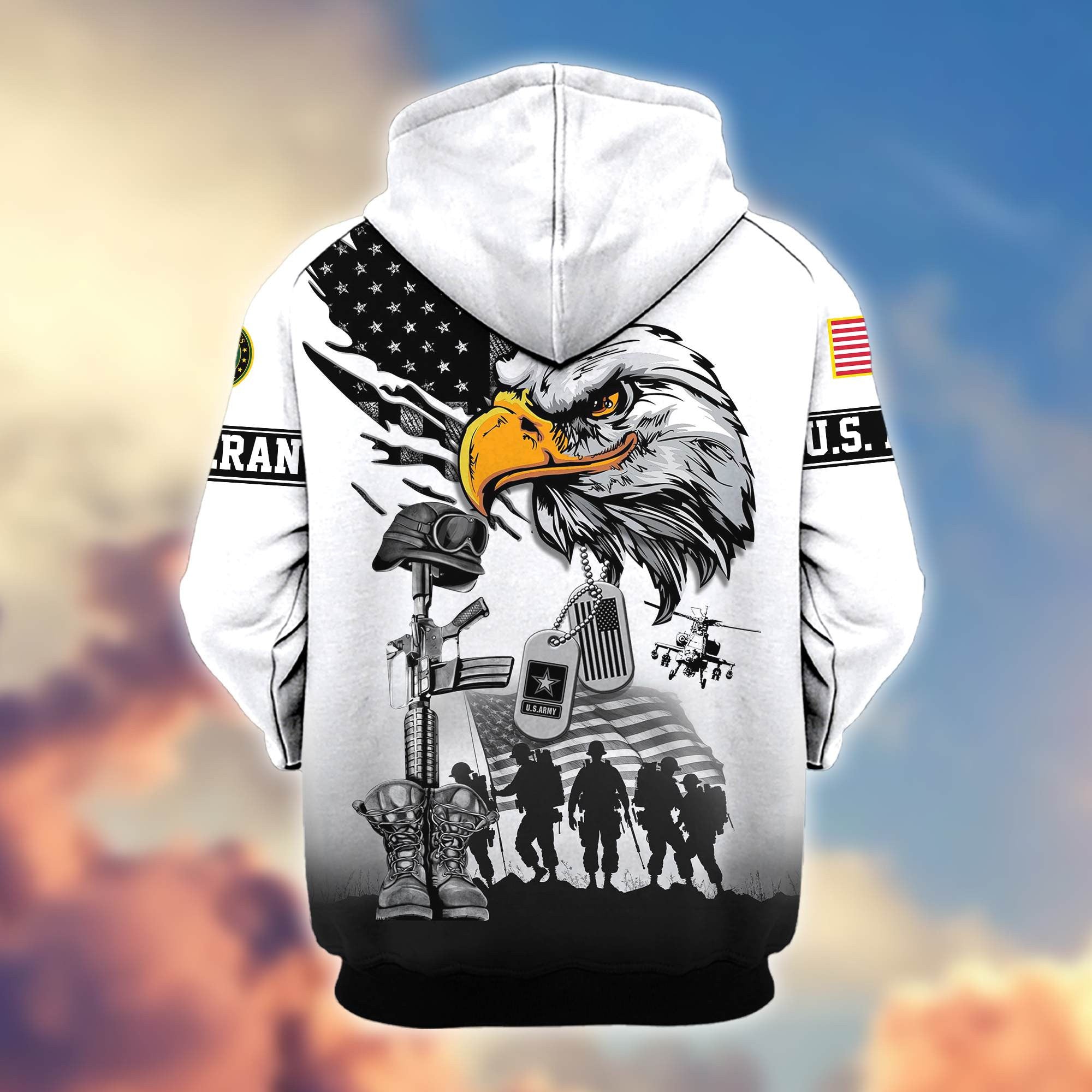 Premium US Veterans Zip Hoodie, Gifts For US Veterans, Gifts On Father's Day, Veterans Day.